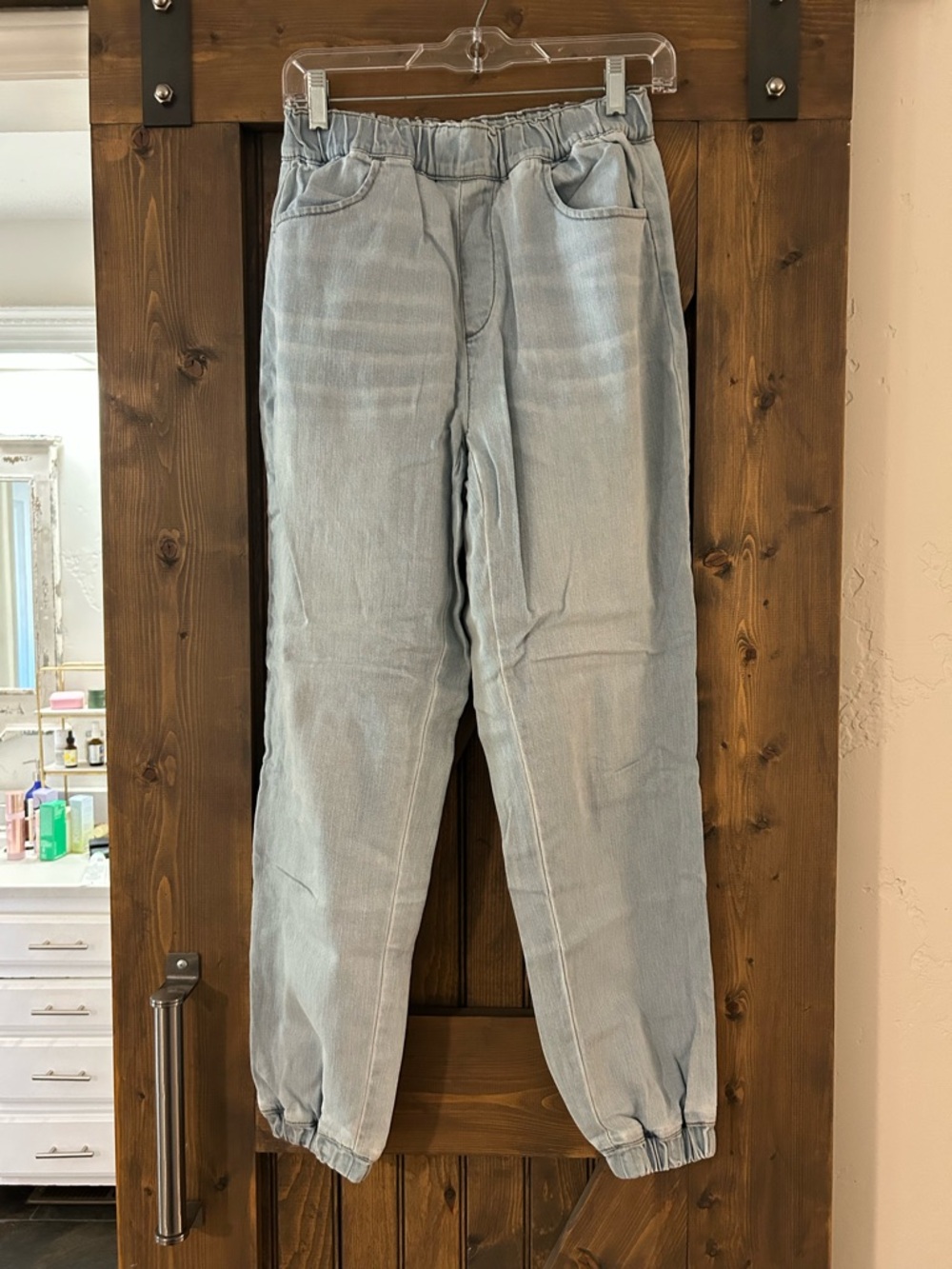 Light Wash Elastic Waist Denim Joggers